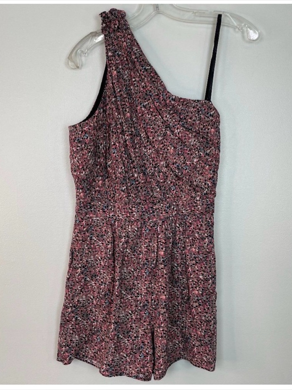 BCBGeneration Romper 2 Pink Black Pleated One Shoulder Pockets BCBG Women's
